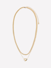 Two-Layer Short Golden Necklace with Heart Pendant