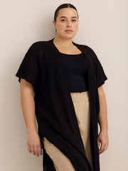 Relaxed-Fit Short-Sleeve Crochet Tunic Cardigan