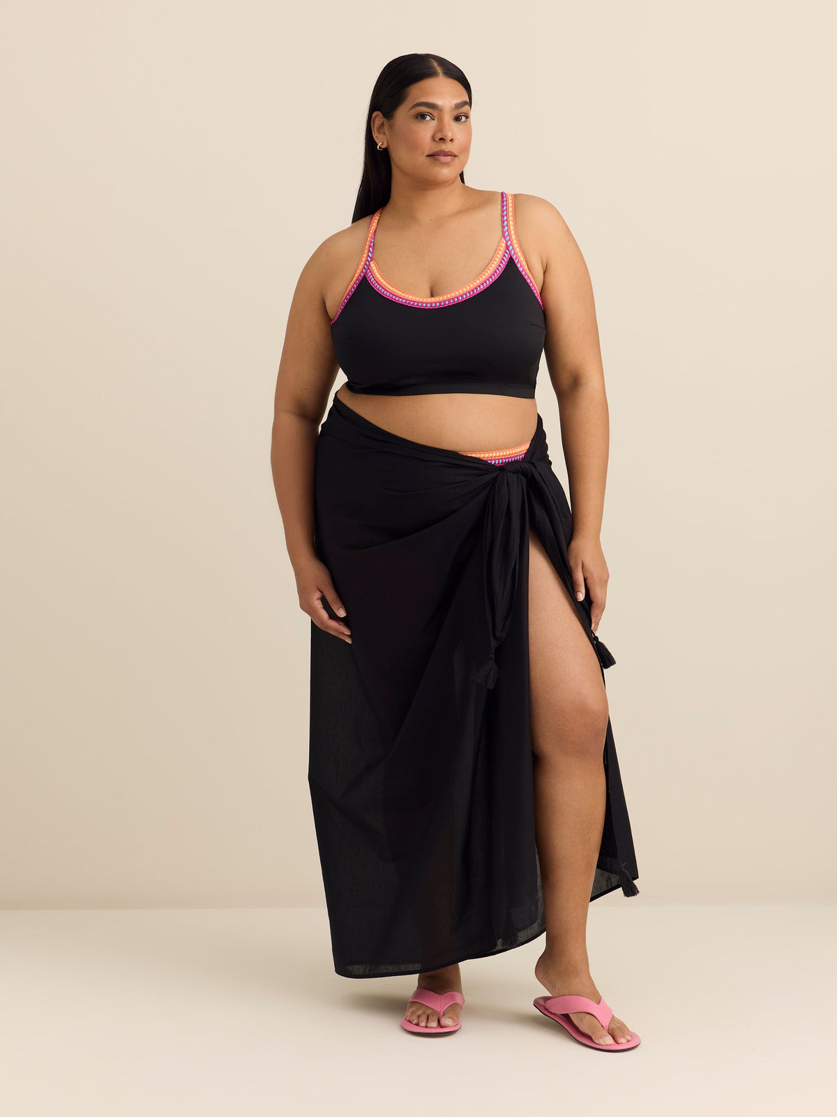 Black Pareo with Tassels Details