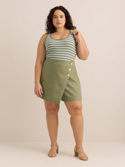 Striped Scoop-Neck Ribbed Knit Fitted Tank Top