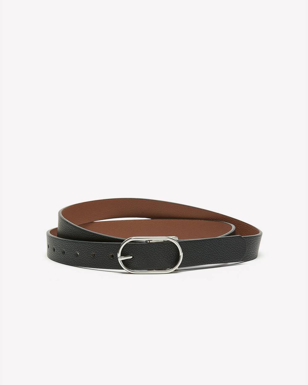 Reversible Faux-Leather Belt with Oval Buckle