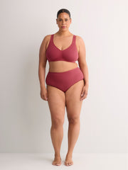 Wireless Red Ribbed Cotton Bra with Picot Trim - tiVOGLIO