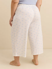 White Mini Croissant Flowy Rib Knit Capri Pyjama Pant - ti Voglio