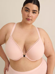 Padded Underwire Clip Dot Mesh Plunge Bra with Magnetic Front Closure - Déesse Collection