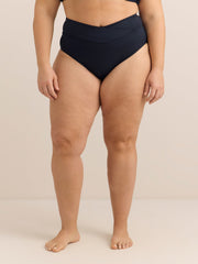 Navy Blue High-Waisted High-Leg Crisscross Swim Brief