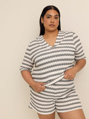 Striped Hooded Short-Sleeve Cover-Up Top - Cover Me