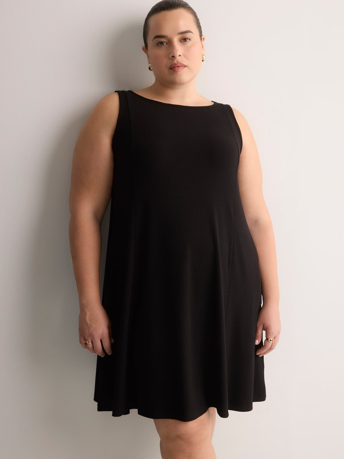 Responsible, Ribbed Sleeveless Boat Neck Swing Dress
