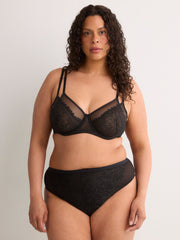 Black Unlined Underwire Double-Layer Lace Bra - Déesse Collection