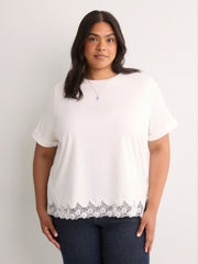 Straight-Fit Short-Sleeve Crew-Neck T-Shirt with Lace Hem