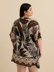 Black and White Leaf-Print Chiffon Caftan - Bleu Rod Beattie