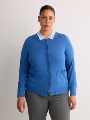 Responsible, Buttoned-Down Cotton Blend Crew Neck Cardigan