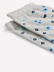 Light Grey Scalloped-Edge Crew Socks with Floral Print