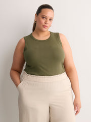 Grey Pointelle Knit Fitted Tank Top