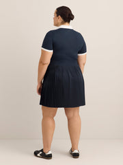 Dark Blue Pleated Polo Tennis Dress - Active Zone