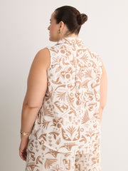 Tribal Floral-Print Sleeveless Buttoned-Down Shirt