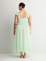 Ruffled Sleeveless Heart-Shaped Midi Dress with Crochet Tape