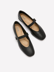 Wide Width, Jazmynn Iris Black Leather Flat Shoe - Clarks