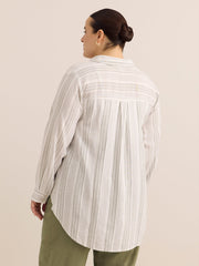 Striped Linen Blend Buttoned Down Tunic Shirt