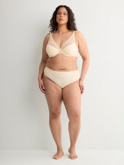 Grey Underwire Clip Dot Mesh Balconette Bra with Lace - Déesse Collection