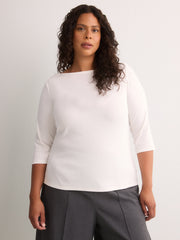 Fitted 3/4-Sleeve Boat-Neck Ribbed Knit Baby Tee