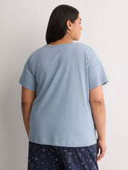 Blue Short-Sleeve Boxy Pyjama Top with Squirrel Print - tiVOGLIO
