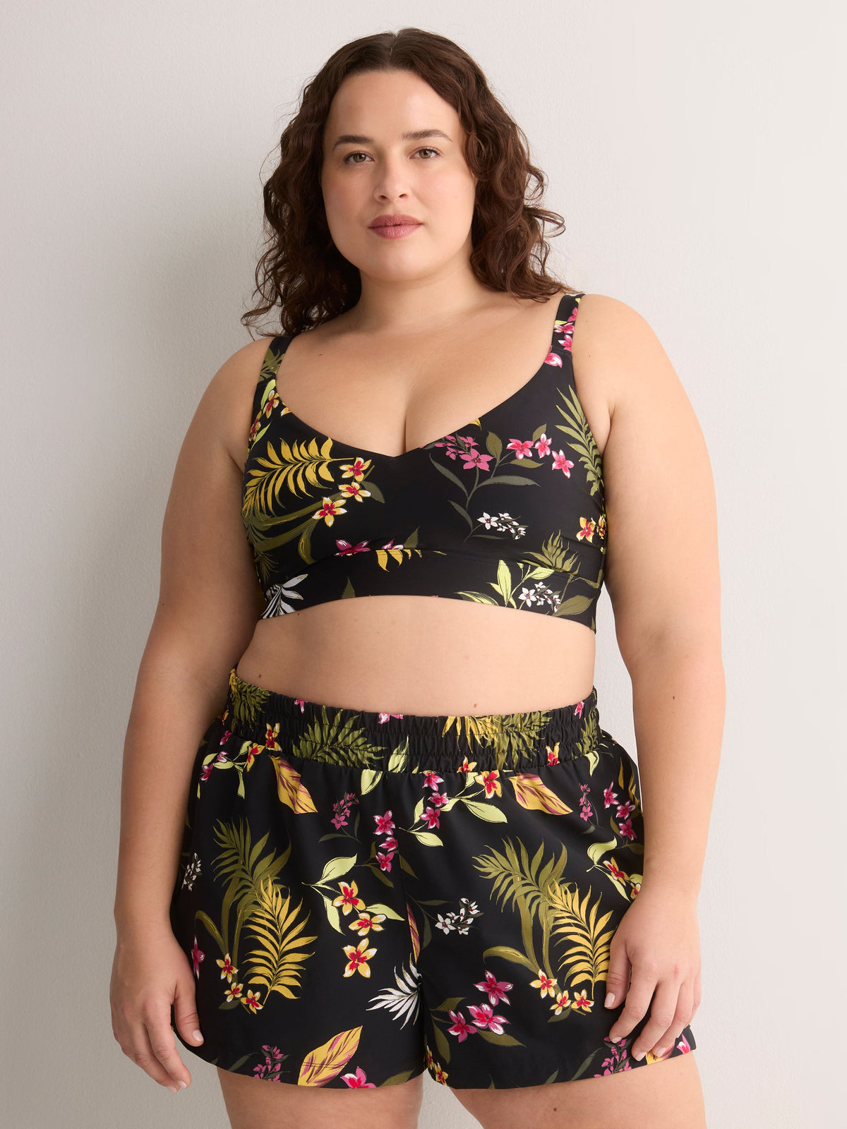 Black Floral Crop Bikini Top
