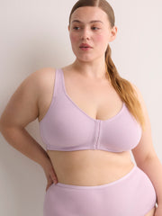 Lavender Wireless Front-Closure Ribbed Knit Bra - ti Voglio