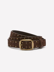 Brown Faux Suede Studded Denim Belt
