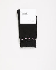 Scalloped-Edge Crew Socks with Hearts Placement Print