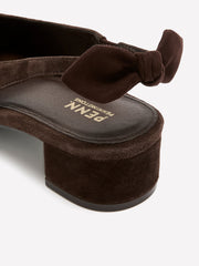 Extra Wide Width, Brown Leather Slingback Low Block Heel Shoe