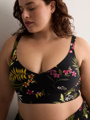 Black Floral Crop Bikini Top