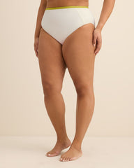 White High-Waisted Textured Swim Brief with Contrast Binding