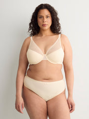 Grey Underwire Clip Dot Mesh Balconette Bra with Lace - Déesse Collection