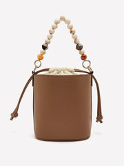 Crossbody Bucket Bag with Beaded Handle