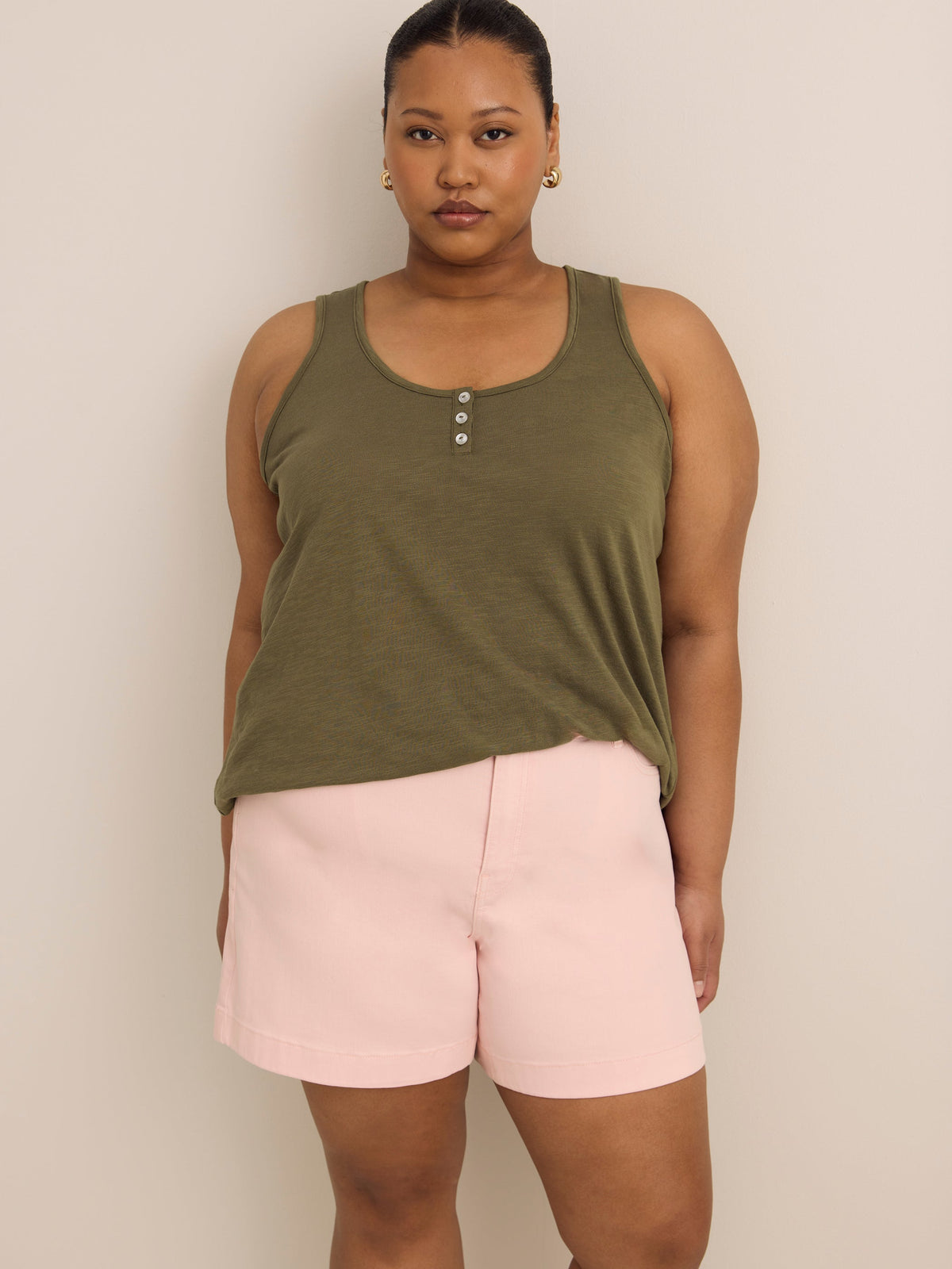 Lilac Curvy-Fit High-Rise Denim Shorts