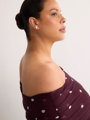Purple Dotted Off-Shoulder Mesh Maxi Dress - Addition Elle