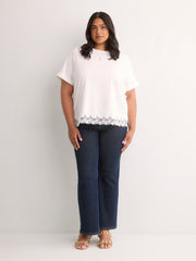 Straight-Fit Short-Sleeve Crew-Neck T-Shirt with Lace Hem