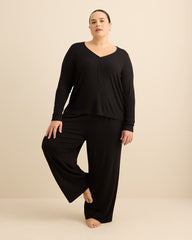 Black Rib Henley Neck Pyjama Top - ti Voglio