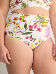 White Floral High-Waist Swim Brief