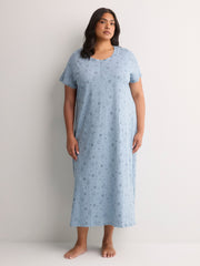 Printed Long Short-Sleeve Sleepshirt - tiVOGLIO
