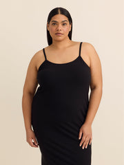 Black Sleeveless Rib Knit Fitted Long Sleepshirt - ti Voglio
