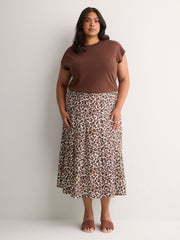 Leopard Pleated Midi Skirt