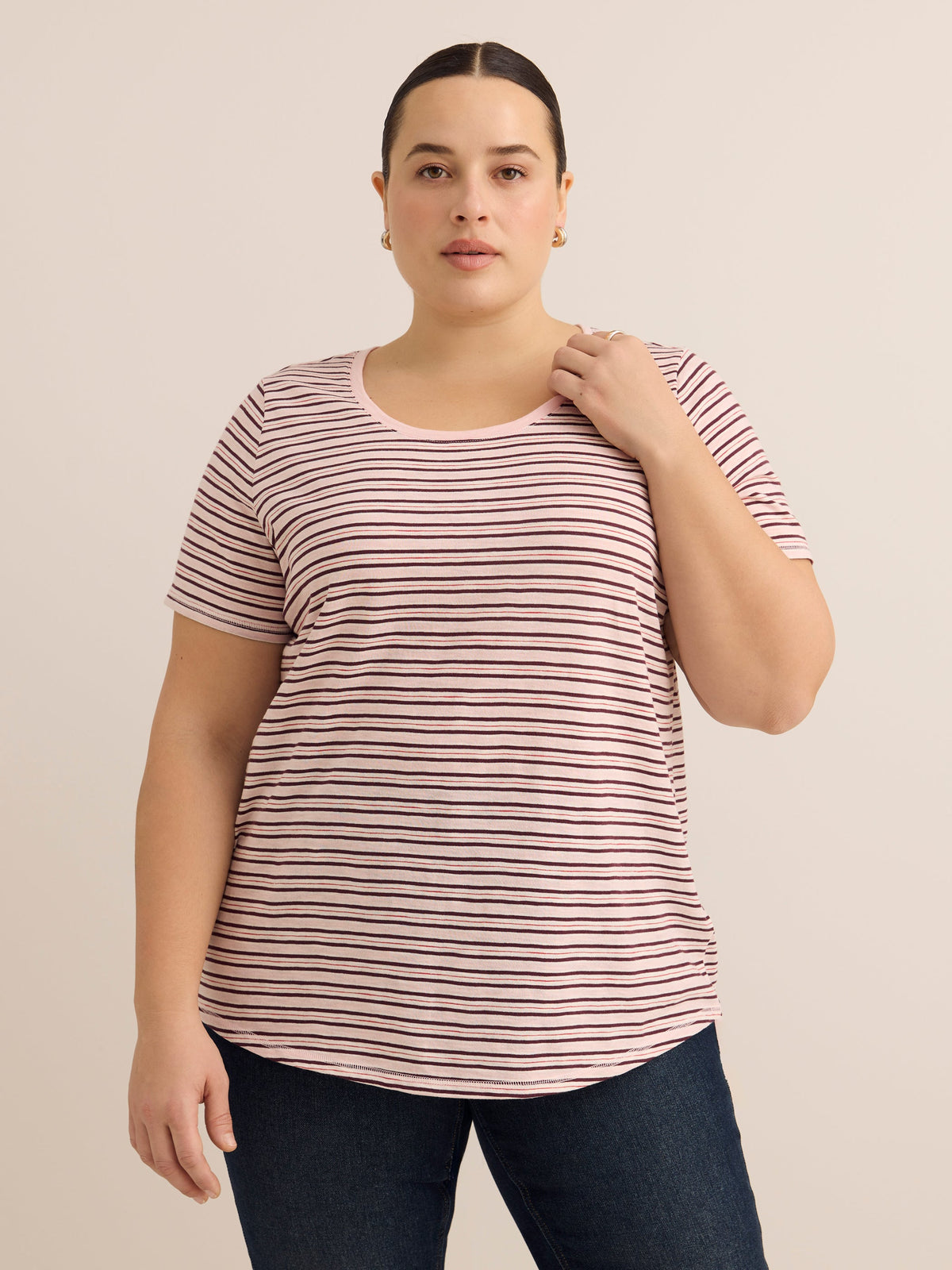 Curvy-Fit Striped Short-Sleeve Crew-Neck Tee