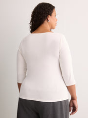 Fitted 3/4-Sleeve Boat-Neck Ribbed Knit Baby Tee