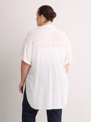 Loose-Fit Short-Sleeve Crinkle Buttoned-Down Tunic