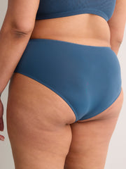 Cheeky Blue Microfibre Brief with Embroidered Mesh - Déesse