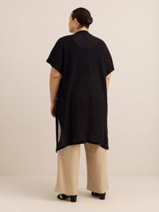 Relaxed-Fit Short-Sleeve Crochet Tunic Cardigan