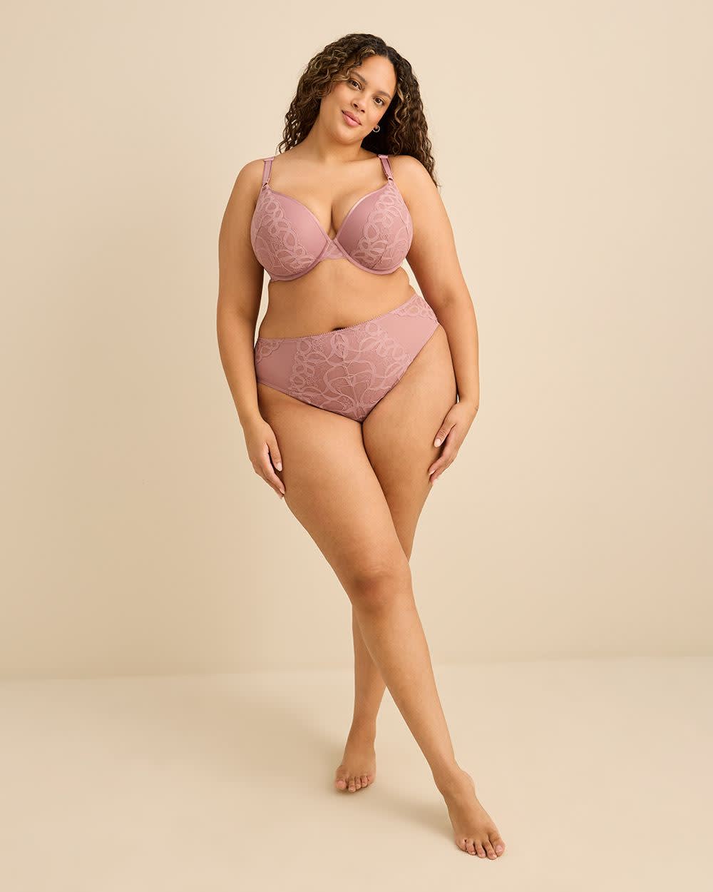 Dark Rose High-Cut Lace Brief with Mesh Inserts - Déesse Collection