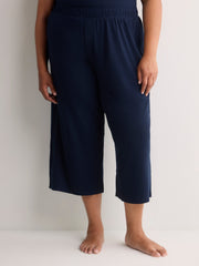 Blue Straight-Leg Rib Knit Capri Pyjama Pant - tiVOGLIO