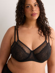 Black Unlined Underwire Double-Layer Lace Bra - Déesse Collection